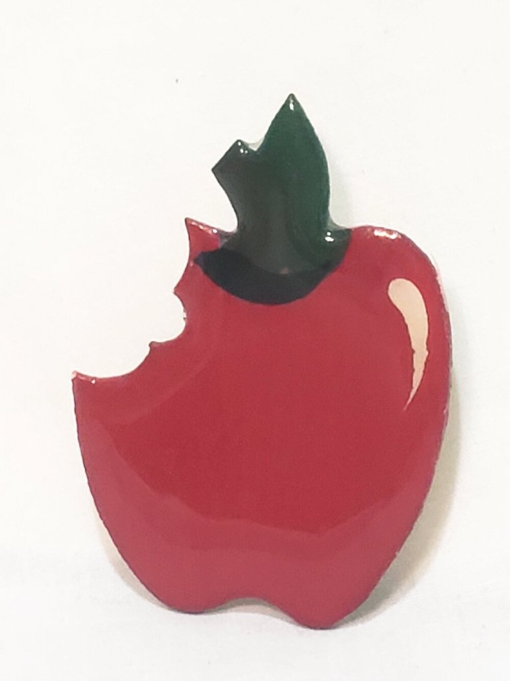 Red Apple with Bite out of it Resin Brooch Pin 2" Teacher